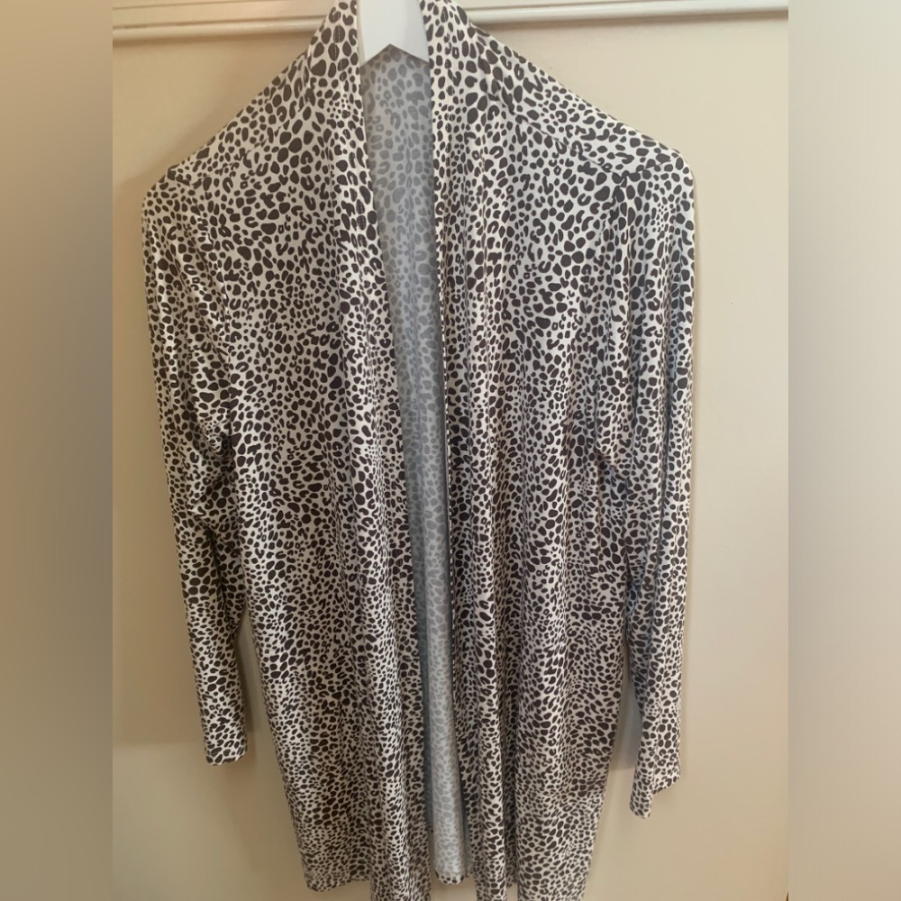 Lands’ End Animal Print Open Front Lightweight Jersey Knit Long Cardigan Size M